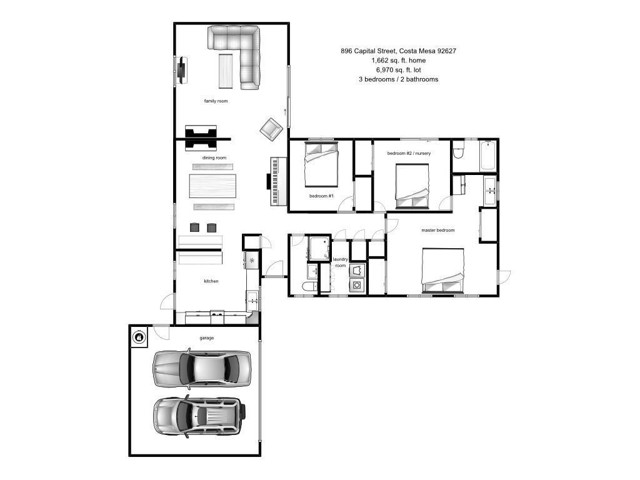 Floor plan.  There is no longer a door between the master bedroom and bedroom #2.  It's now a fully insulated wall.