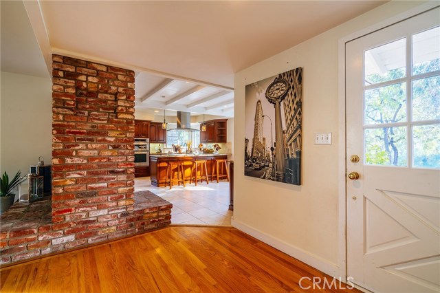 View of the kitchen and family room from the entry.