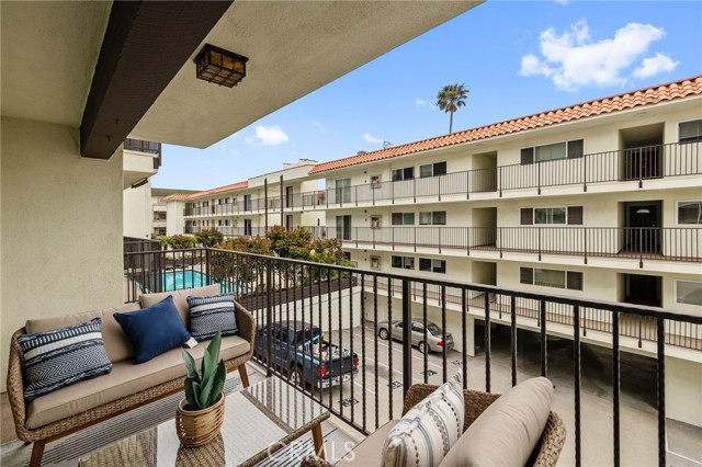 Balcony overlooking pool