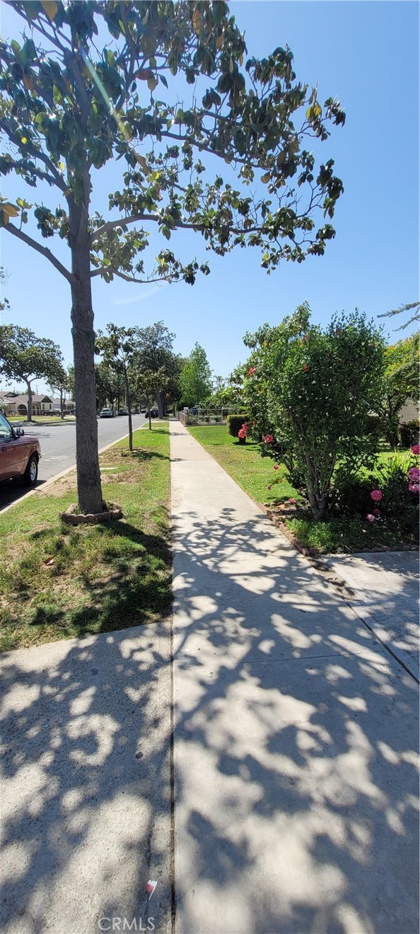 Neighborhood with sidewalks.