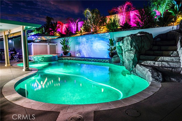 LED lighting throughout the backyard landscape
