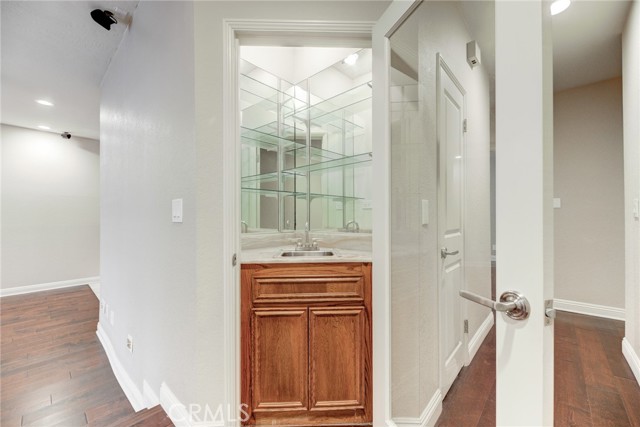 Wet bar, with living room on the left