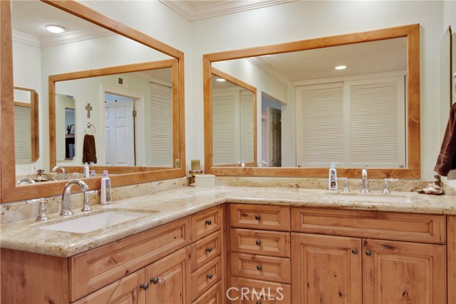 Luxurious master bath with dual sinks and storage