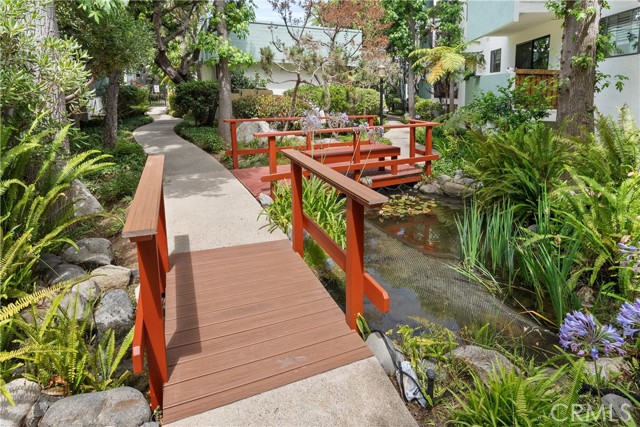 Enchanting water feature, bridge and pond.