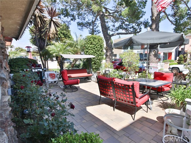 The front patio looks eastward, so it has sunny mornings and shady afternoons.