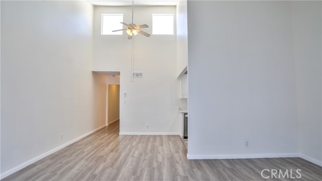 Double height vaulted ceilings with lots of natural light.