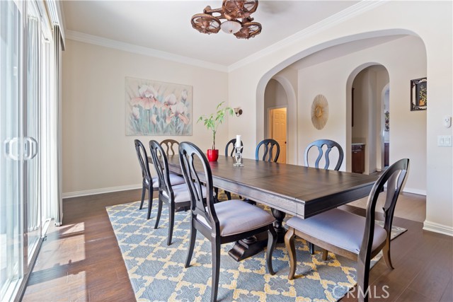 Dining area with sliding doors to the front courtyard