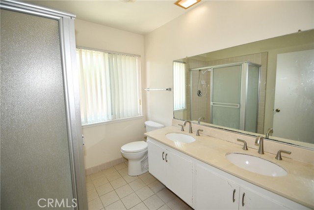 Master bathroom with double sink vanity