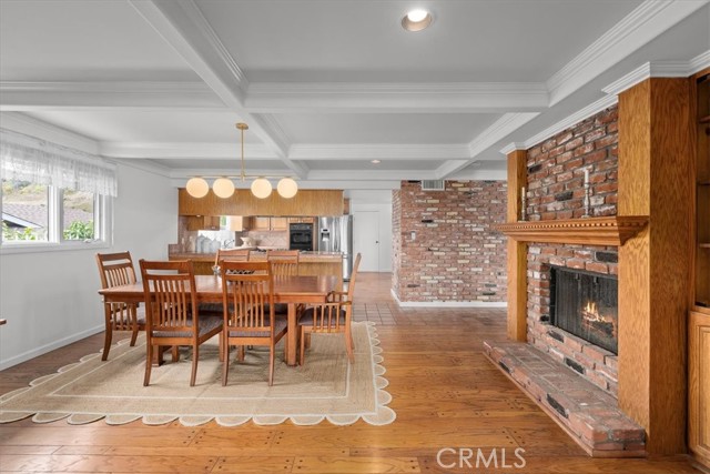 Dining Room looking toward kitchen and fireplace.