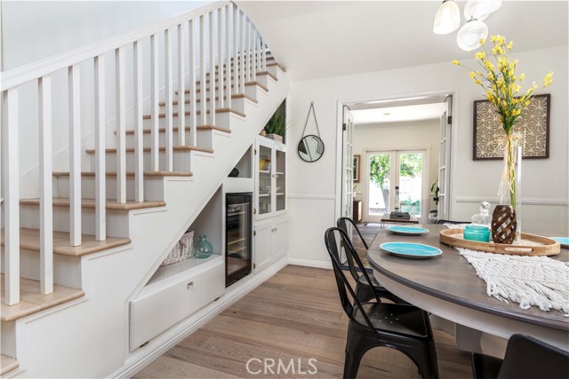wood planking on the stairs blends into the decor rather nicely!