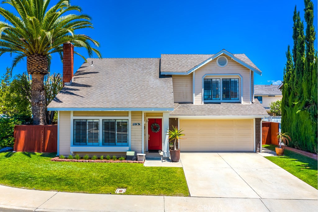 Don't miss this pristine William Lyon built Lake Forest home located on a desirable corner lot of a small Cul de Sac. Thoughtfully remodeled and upgraded with large private backyard. Spacious, open floor plan with lots of windows featuring Plantation Shutters, Porcelain wood look flooring, 5” baseboards and designer paint. Complete new kitchen top to bottom with custom white shaker soft close cabinetry, stainless steel double bay sink and high end Walker Zanger designer backsplash. Built-in stainless steel appliances including Kenmore three door refrigerator, microwave/convection oven combination and Dacor four burner oven. Breakfast bar with quartz counter top has been extended and widened and includes four bar stools. Kitchen and dining area open to family room. All three baths updated. Living room features a fireplace and vaulted ceilings. New recessed lighting on the main floor. Furnace and HVAC unit replaced 2017. Large grassy rear yard has plenty of room for kids, dogs, and entertaining and features a storage shed, brand new sprinklers and drainage. Additional upgraded features include: Washer/Dryer, new Ring Doorbell and new window screens thruout . Avocado tree provides approx. 150 fruit each year! Great location just steps from the park and an easy walk to Lake Forest elementary school. Close to toll road access. LOW HOA dues and NO MELLO ROOS TAX.