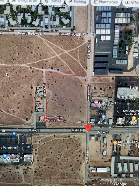 OVER 4 COMMERCIAL ACRES in close proximity to 15 FREEWAY! DO NOT PASS ON THIS OPPORTUNITY! Located ON MAIN STREET in Hesperia, between Topaz and Tamarisk. This is the perfect location for a beautiful shopping center or freestanding building. The opportunities are ENDLESS! Owner may be willing to CARRY! CALL TODAY FOR DETAILSOVER 4 COMMERCIAL ACRES in close proximity to 15 FREEWAY! DO NOT PASS ON THIS OPPORTUNITY! Located ON MAIN STREET in Hesperia, between Topaz and Tamarisk. This is the perfect location for a beautiful shopping center or freestanding building. The opportunities are ENDLESS! Owner may be willing to CARRY! CALL TODAY FOR DETAILS