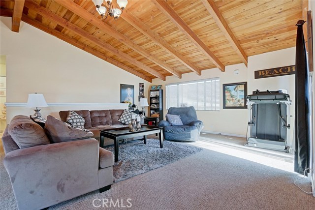 Unit B living w vaulted ceilings, sunny and bright.