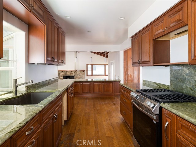 Kitchen to the family room and eating areas.