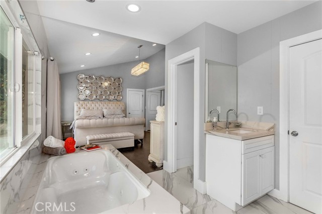 Large Master bathroom with shower and Tub.