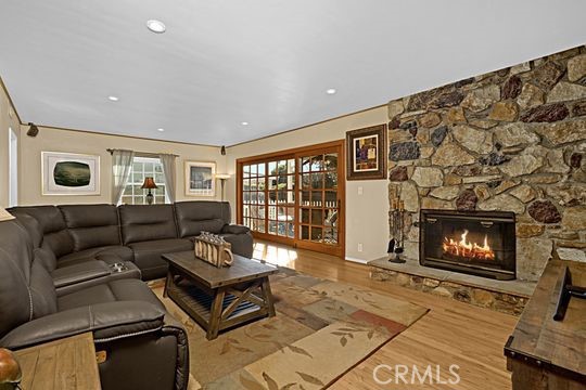 Living Room with stone fireplace