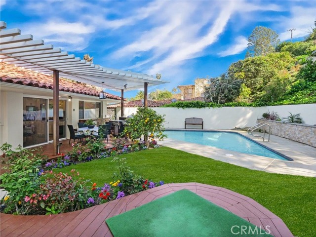 Colorful Backyard with Flowers and Fruit Trees