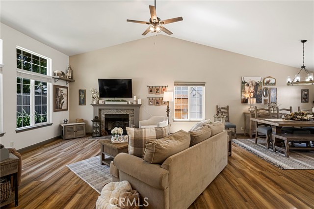Open concept floor plan - living, dining and kitchen.