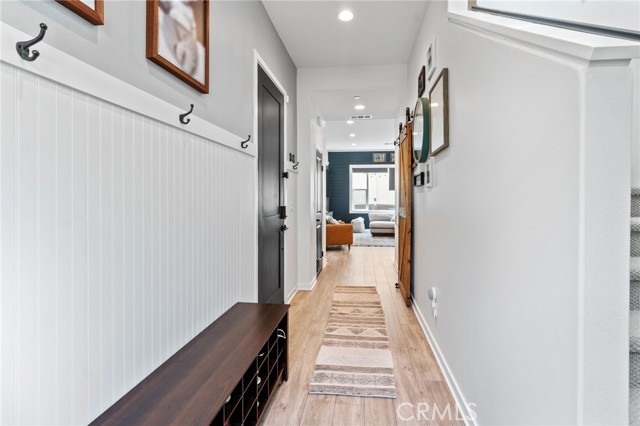 Entry with bead board for coats and shoes