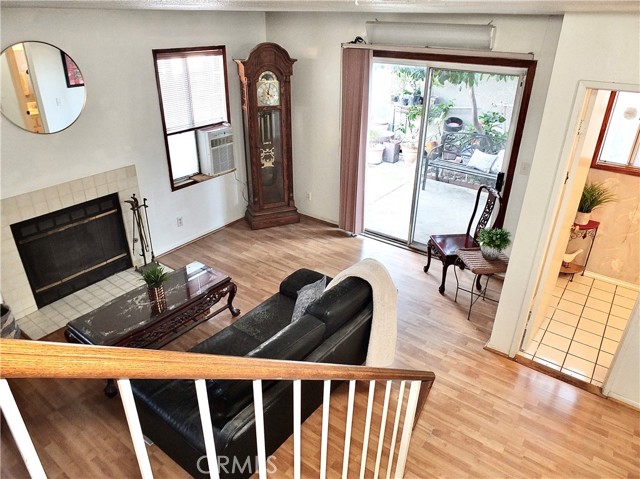 Living room with sliding doors to yard