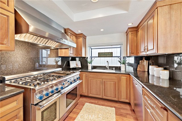 Gourmet kitchen with custom cabinets and high-end appliances