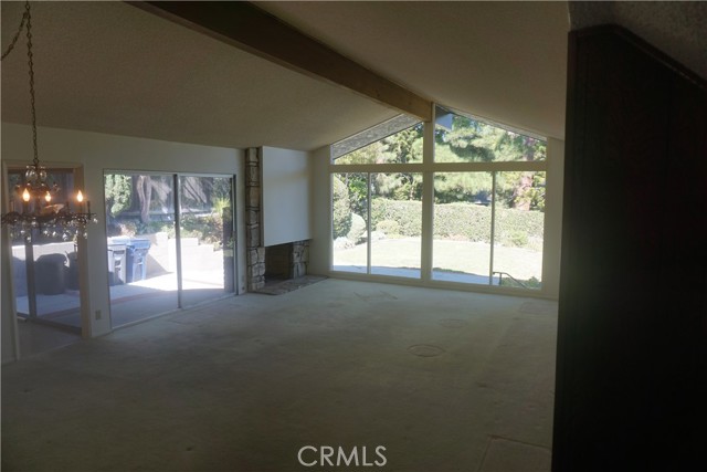 Looking through living room to backyard