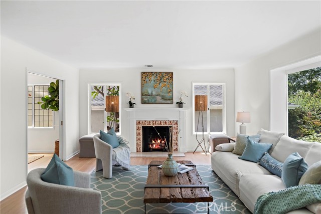 Living room with custom fireplace