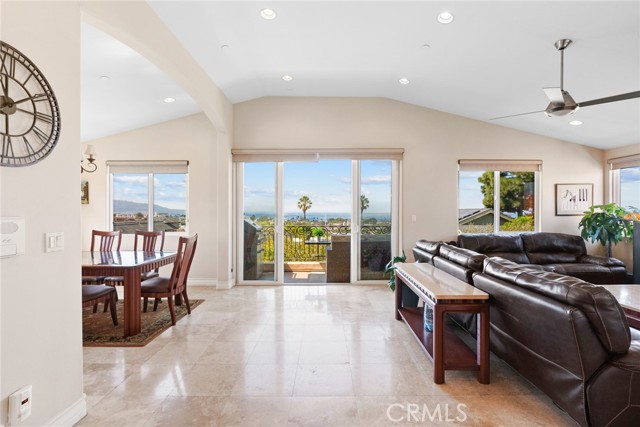 Enter into the main living space from the winding staircase.