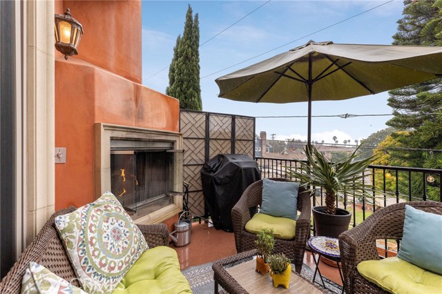 Balcony with fireplace