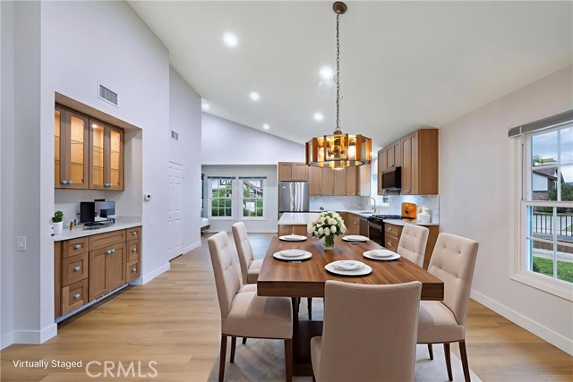 View from the entry over the dining room and toward the kitchen