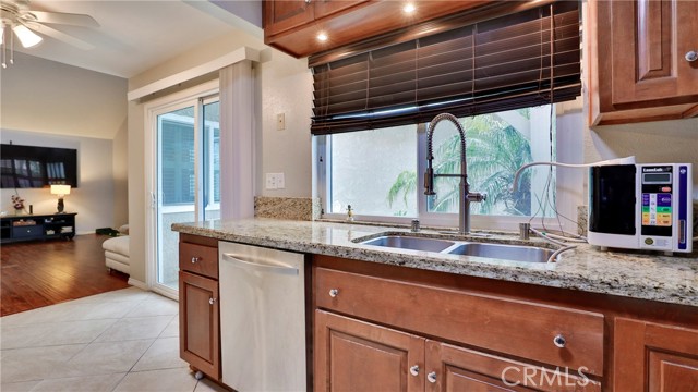 Kitchen with View of the Slider and Living Room