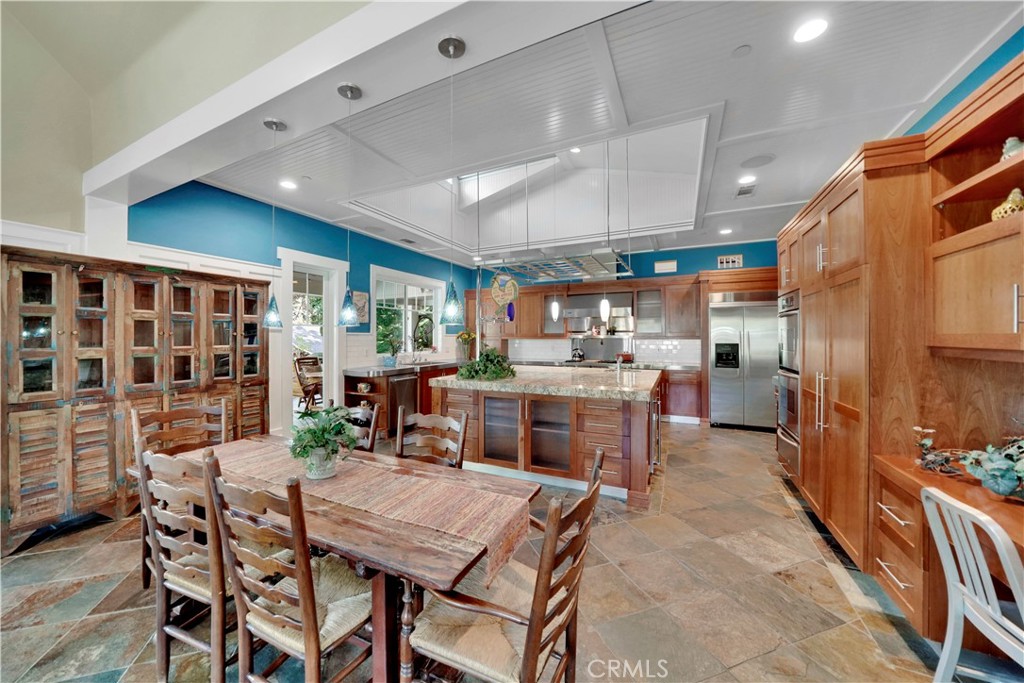 View of the eating area and kitchen