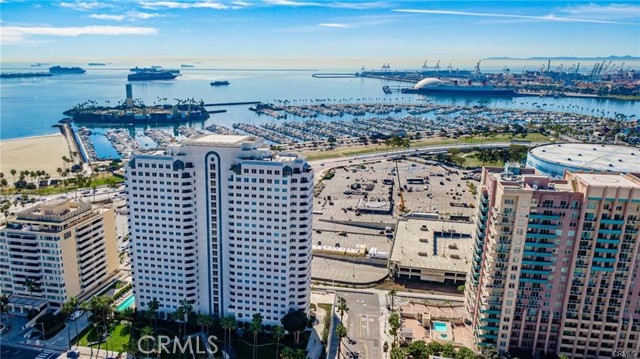 Drone view of the Harbor Tower overlooking the Ocean