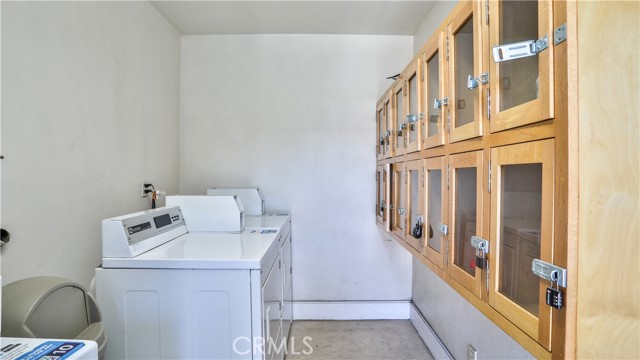 Lockers to hold all your laundry items..just add your own lock.