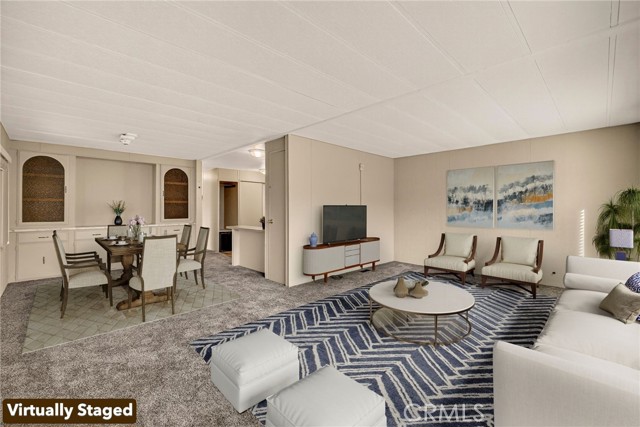 Virtually staged living & dining room