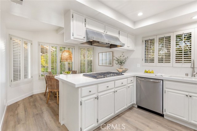 Gourmet five-burner gas range, dishwasher and oversized farm sink with the quartz counters and countersplash. Gourmet five-burner gas range, dishwasher and oversized farm sink with the quartz counters and countersplash.