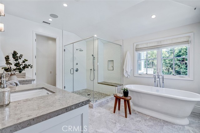 2nd Floor #6 Primary Suite Full Bathroom with Separate Tub and Glass Enclosed Shower