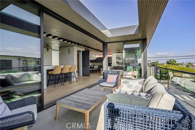 Indoor-outdoor deck facing in toward the kitchen counter