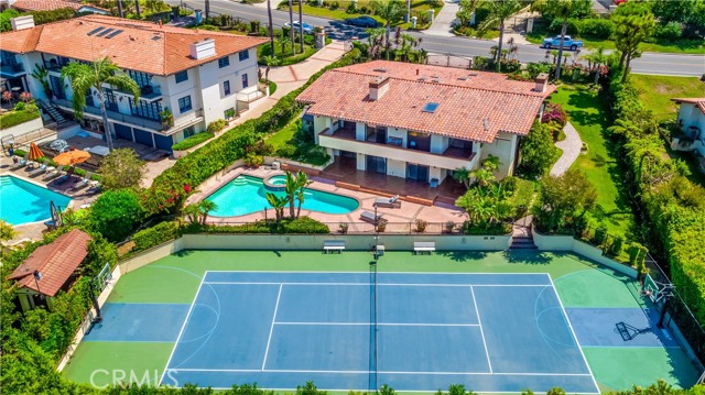 Aerial View with house, pool and tennis court