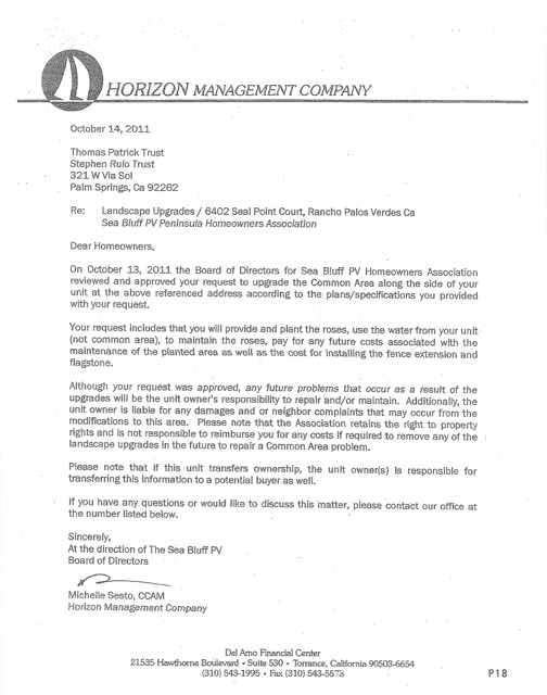 HOA Authorization Letter- Common Area HOA Authorization Letter- Common Area