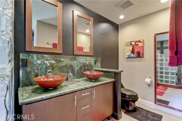 Double Sink Glass Bowls accent Beautiful Countertop & Backsplash