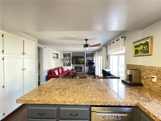 View from the kitchen to the family room.