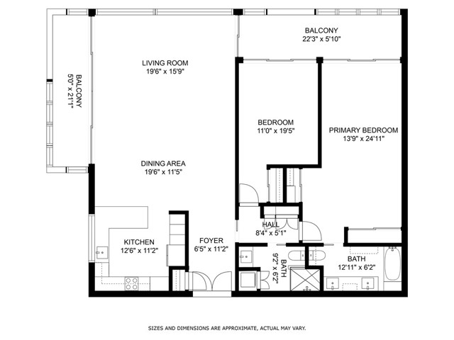 Floor plan of unit #203 is known as the Delaware B floor plan.  Open and flowing, takes full advantage of corner views with walls of sliding doors and large picture windows, and two balconies.