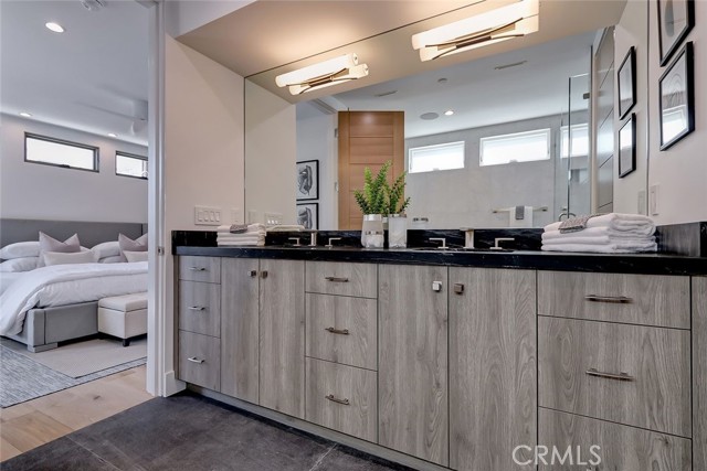 Master bath, black soapstone countertop