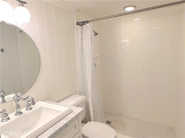Main level bedroom en-suite bathroom with walk-in shower.
