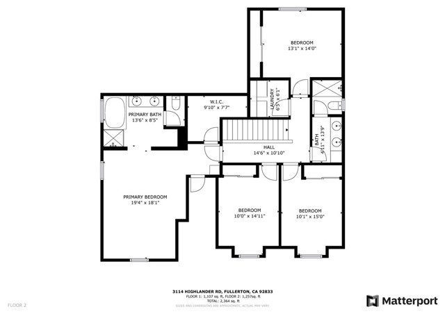 Second Level Floor plan and Room dimensions