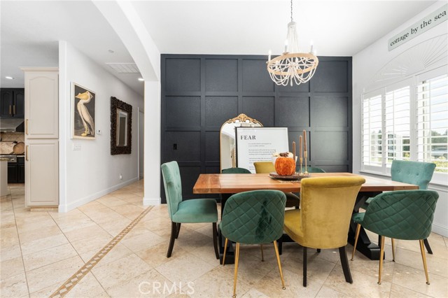 Dining room with textured wall treatment