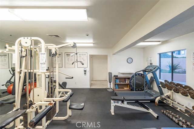 Fitness room with mens and womens locker rooms and saunas