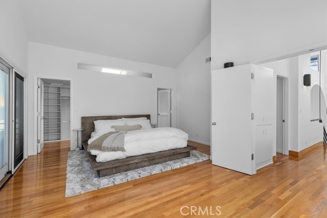 Primary with walk in closet and fireplace