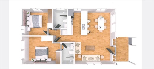 Put two buildings together to create a 2 bedroom/2 bath